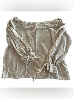 Sonderhaus Light Cream Off-Shoulder Peasant Blouse with Tie Cuffs